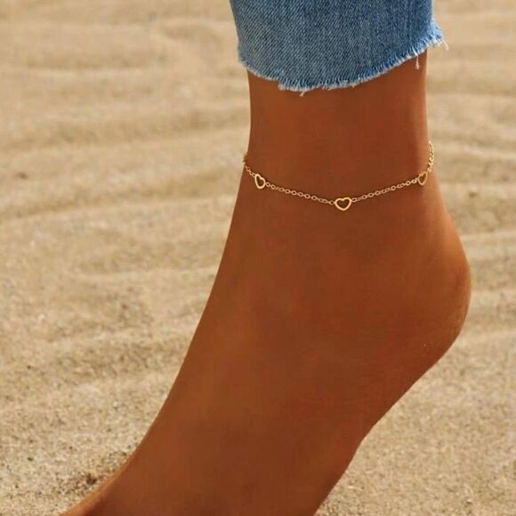 Gold heart anklet S575 - Picture 1 of 3